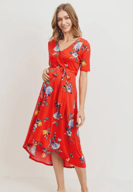 plus size convertible bras for flexibilityRed Floral Print High-Low Maternity Dress
