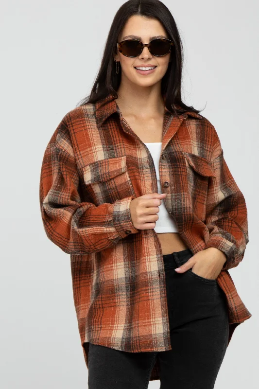 sports bras for high impact workoutsRust Plaid Shacket