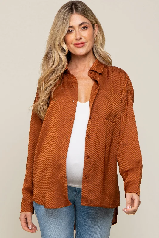 lace balconette bras for a luxurious feelRust Satin Checkered Print Maternity Blouse lace balconette bras for a luxurious feelRust Satin Checkered Print Maternity Blouse
