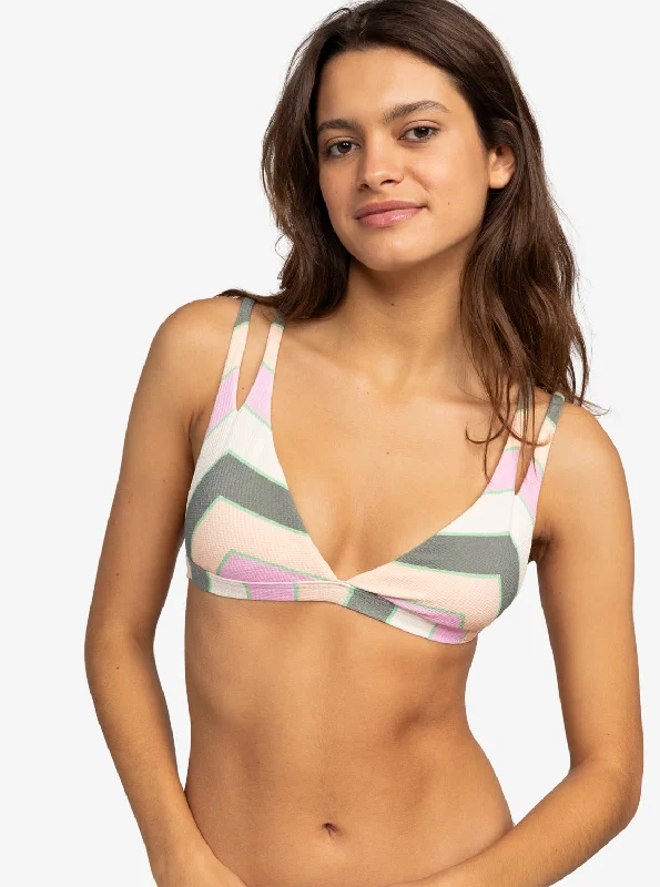 Vista Stripe Fixed Triangle Bikini Top - Agave Green Very Vista Stripe