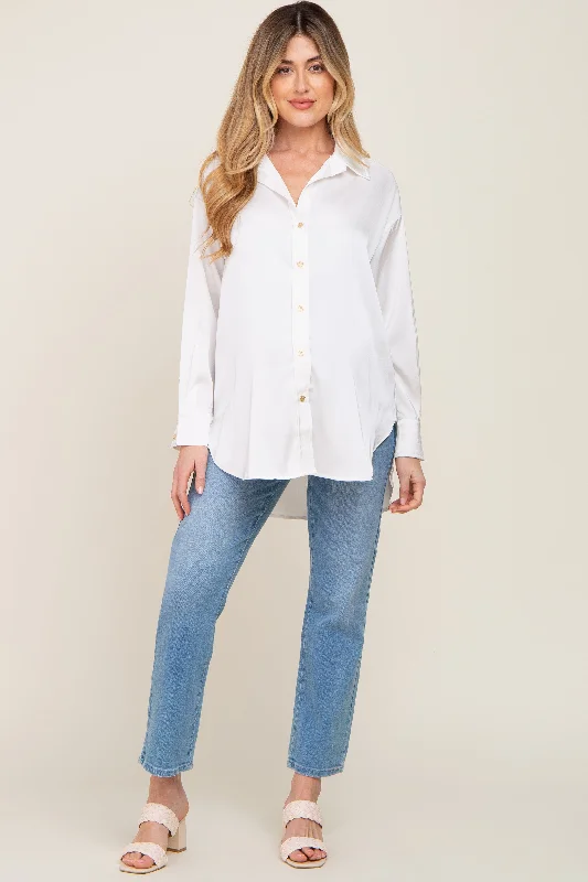 lace balconette bras for a luxurious feelWhite Satin Button Up Maternity Blouse