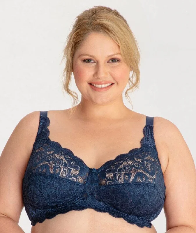 supportive sports bras for runningAva & Audrey Lucille Lace Wire-Free Bra - Navy