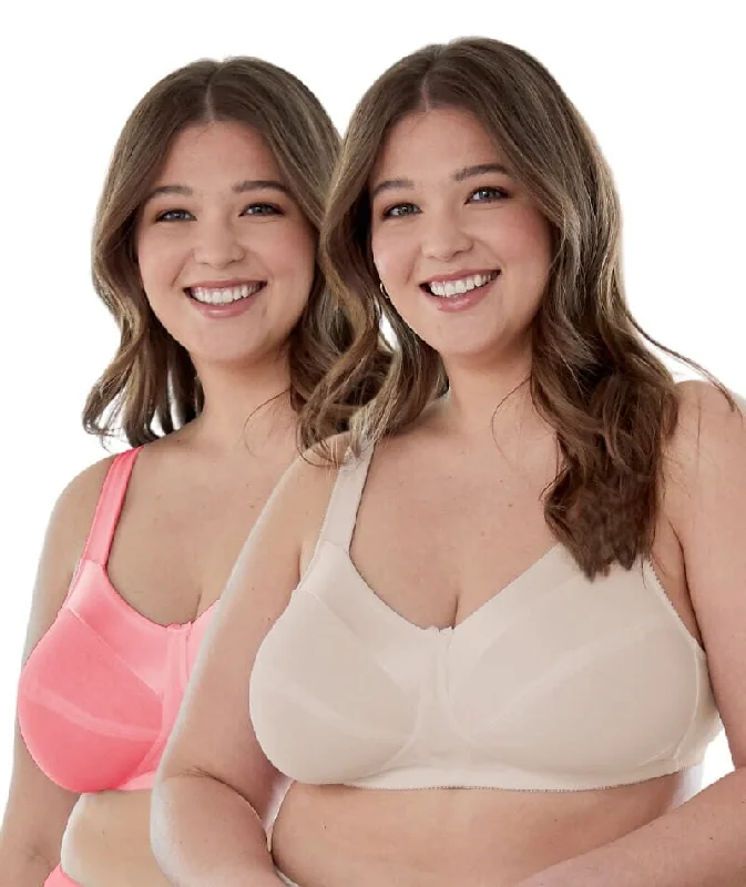 bralette sports bras for light exerciseBestform Satin Trim Wire-Free Cotton Bra With Unlined Cups 2 Pack - Dark Pink/Nude bralette sports bras for light exerciseBestform Satin Trim Wire-Free Cotton Bra With Unlined Cups 2 Pack - Dark Pink/Nude