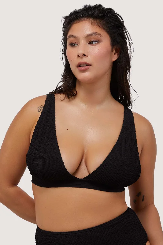 underwire bras with maximum supportBlack Textured Non Wired Plunge Bikini Top Fuller Bust Exclusive