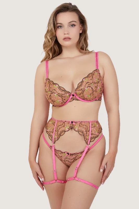 padded wireless bras for light supportSpank Me Pink and Nude Custom Embroidery Set