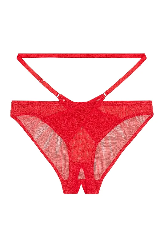 seamless sports bras for minimal chafingEddie Red Crossover Wrap Crotchless Brazilian Brief