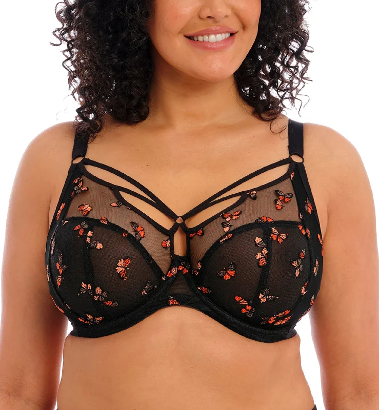 Bra with a quick - drying lining for convenience​ Elomi Sachi Strappy Plunge Underwire Bra (4353) - Black Butterfly