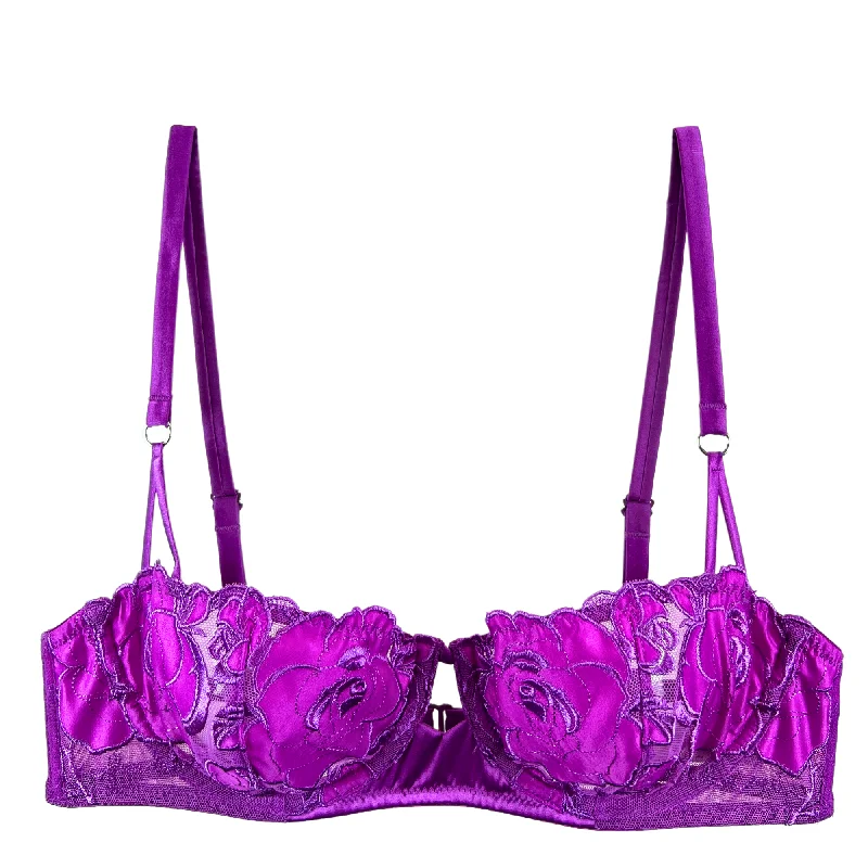 Bra with a padded cup for added comfort and shape Fleur du Mal Rose Logo Embroidery Balconette Bra - Pink Iris Bra with a padded cup for added comfort and shape Fleur du Mal Rose Logo Embroidery Balconette Bra - Pink Iris