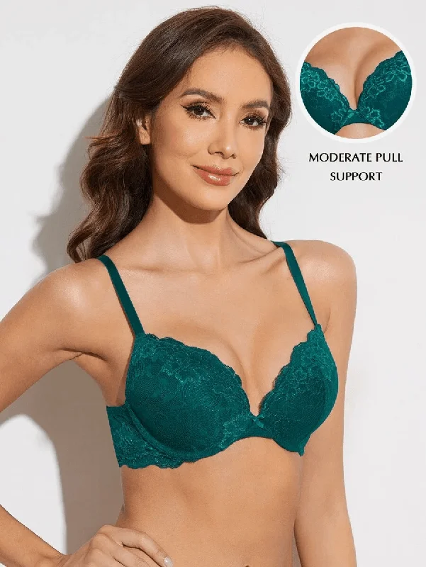 Bra with a push - up memory foam cup for enhanced cleavage Floral Lace Push-Up Lightly Padded Demi Plunge Underwire Bra Green Bra with a push - up memory foam cup for enhanced cleavage Floral Lace Push-Up Lightly Padded Demi Plunge Underwire Bra Green