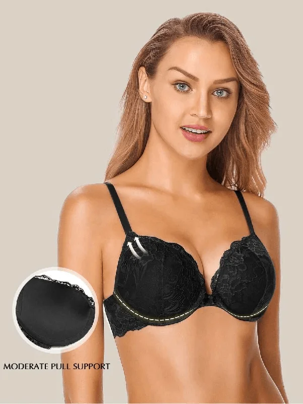 Bra with a contour memory foam cup for a natural look Floral Lace Push-Up Lightly Padded Demi Plunge Underwire Bra Black Bra with a contour memory foam cup for a natural look Floral Lace Push-Up Lightly Padded Demi Plunge Underwire Bra Black