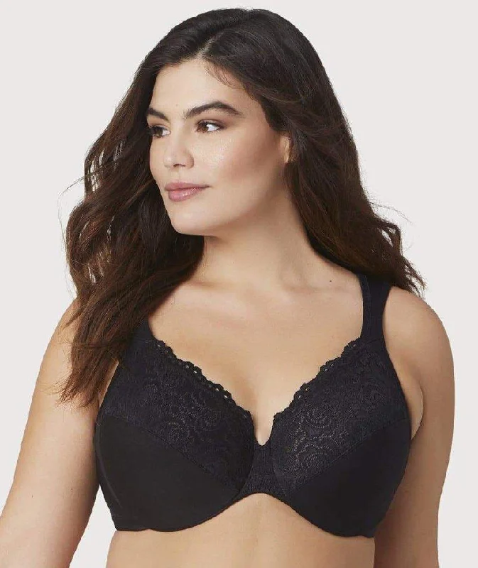 seamless bras for invisible under clothesGlamorise Low Cut WonderWire Lace Bra - Black