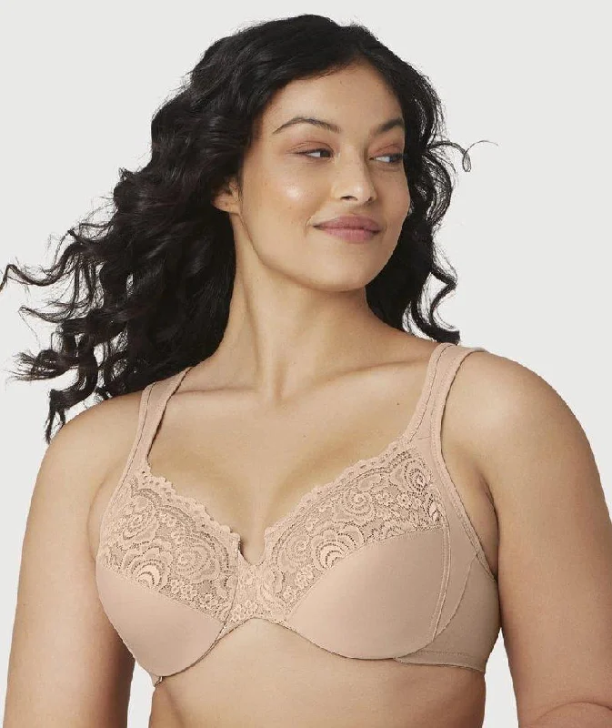balconette push up bras for a lifted lookGlamorise Low Cut WonderWire Lace Bra - Cafe