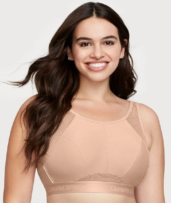 seamless wireless bras for everyday comfortGlamorise No-Sweat Mesh Wire-Free Sports Bra - Cafe