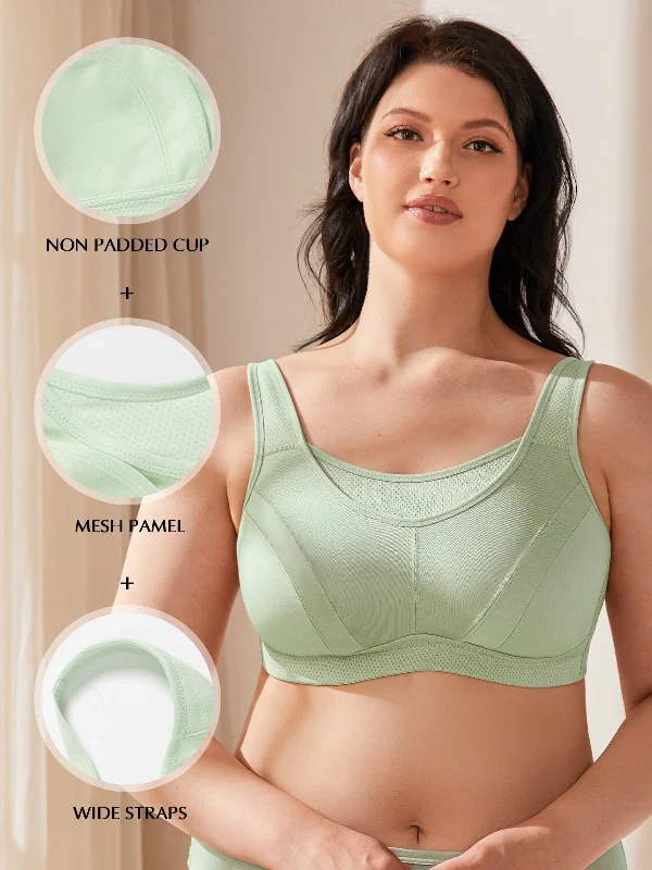 Bra with a balconette style for a flirty neckline High Impact Large Bust Full Coverage Workout Bras Purple Green Bra with a balconette style for a flirty neckline High Impact Large Bust Full Coverage Workout Bras Purple Green