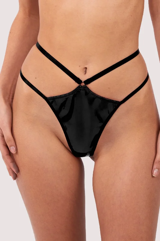 Bra with a memory foam cup for a customized fit​ Maxine Black PVC Strap And Ring Detail Thong