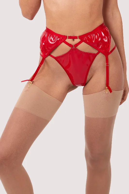 Plus - size bras designed for larger cup sizes and fuller figures Maxine Red PVC Strap And Ring Detail Suspender Plus - size bras designed for larger cup sizes and fuller figures Maxine Red PVC Strap And Ring Detail Suspender