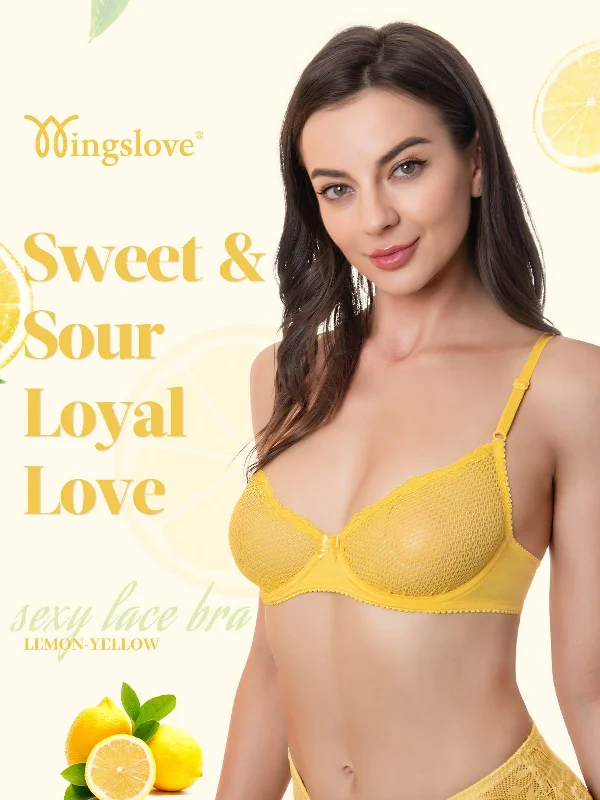 Bra with a memory foam cup for a customized fit See Through 1/2 Cup Lace Underwire Demi Bra Lemon Yellow Bra with a memory foam cup for a customized fit See Through 1/2 Cup Lace Underwire Demi Bra Lemon Yellow
