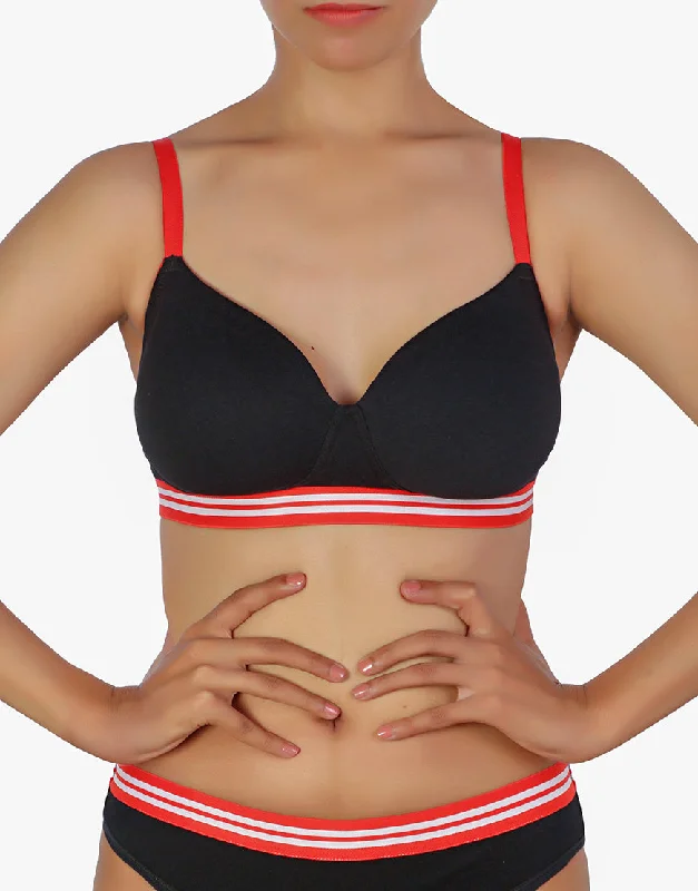 moisture wicking sleep bras for hot sleepersLOSHA LIGHTLY PADDED NON WIRED TSHIRT BRA WITH STRIPED ELASTIC WAIST BAND-BLACK moisture wicking sleep bras for hot sleepersLOSHA LIGHTLY PADDED NON WIRED TSHIRT BRA WITH STRIPED ELASTIC WAIST BAND-BLACK