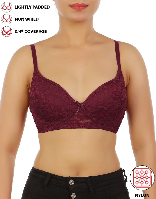 moisture wicking convertible brasLOSHA LIGHTLY PADDED WIRE-FREE 3/4TH COVERAGE ALL OVER LACE BRA- FIG moisture wicking convertible brasLOSHA LIGHTLY PADDED WIRE-FREE 3/4TH COVERAGE ALL OVER LACE BRA- FIG