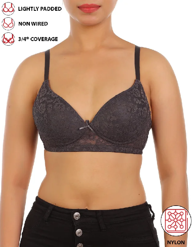 sports bras for high impact workoutsLOSHA LIGHTLY PADDED WIRE-FREE 3/4TH COVERAGE ALL OVER LACE BRA- FORGGED IRON sports bras for high impact workoutsLOSHA LIGHTLY PADDED WIRE-FREE 3/4TH COVERAGE ALL OVER LACE BRA- FORGGED IRON