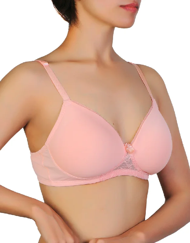 convertible sports bras for versatile useLosha Wireless Go To T-Shirt Bra With a Touch Of Lace-PEACH PEARL