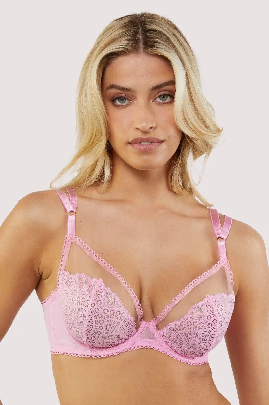 minimizer underwire bras for more controlLou Pink Strappy Lace Bra With Picot Detail