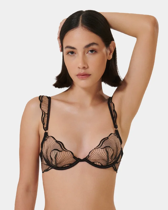 moisture wicking sleep bras for hot sleepersMarabel Wired Bra Black/Sheer