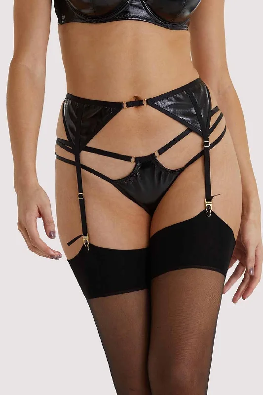 Bra with a plus - size padded strap for reduced shoulder strain Maxine Black PVC Strap and Ring Detail Suspender Bra with a plus - size padded strap for reduced shoulder strain Maxine Black PVC Strap and Ring Detail Suspender