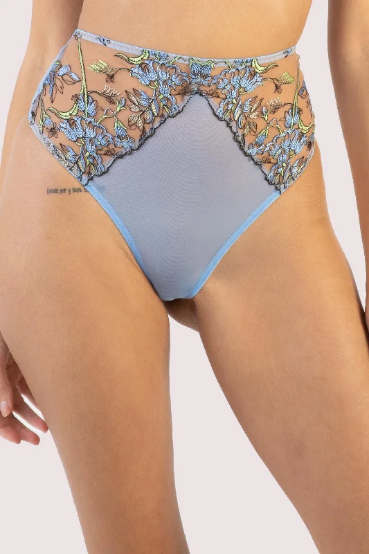 lace bras for a romantic lookMayla Blue Floral Embroidered High Waisted Thong