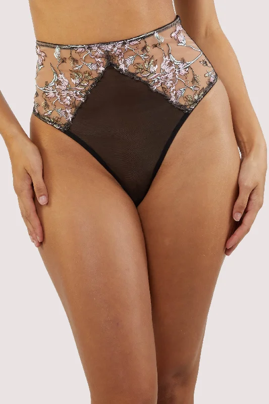 plunge bras for low cut topsMayla Black Floral Embroidered High Waisted Thong