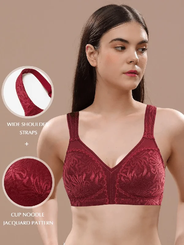 Bra with a plus - size padded strap for reduced shoulder strain Minimizer Full Coverage Bra Non Padded Wire-free Wine Red Bra with a plus - size padded strap for reduced shoulder strain Minimizer Full Coverage Bra Non Padded Wire-free Wine Red