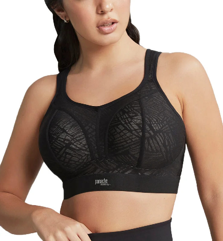 Bra with a high - cut cup for more coverage and support Panache Boundless Racerback Non-Wire Sports Bra (7341) - Black/Latte Bra with a high - cut cup for more coverage and support Panache Boundless Racerback Non-Wire Sports Bra (7341) - Black/Latte