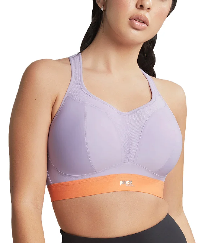 Bra with wide straps for added comfort and weight distribution Panache Boundless Racerback Non-Wire Sports Bra (7341) - Lilac/Orange Bra with wide straps for added comfort and weight distribution Panache Boundless Racerback Non-Wire Sports Bra (7341) - Lilac/Orange