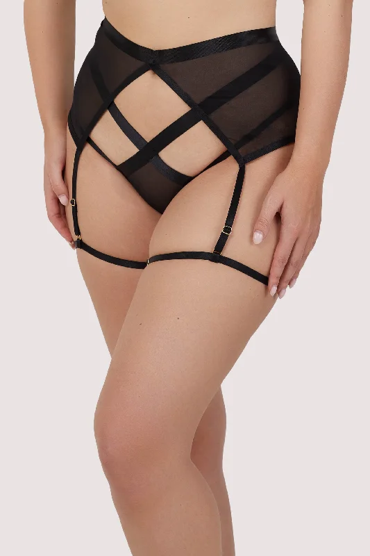 full cup padded bras for enhanced shapeRegent Black Mesh Harness Suspender