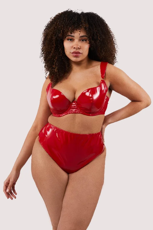 Bra with a satin finish for a luxurious look​ Maxine Red PVC High Waist Curve Brief