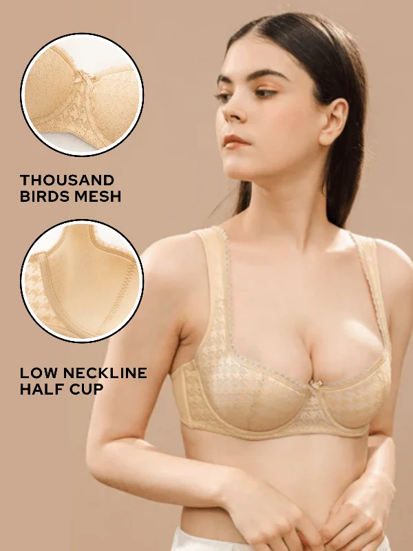 Bra with a polyester - lined cup for durability and moisture - wicking Push Up Balconette Half Cup Underwire Bra Nude Bra with a polyester - lined cup for durability and moisture - wicking Push Up Balconette Half Cup Underwire Bra Nude