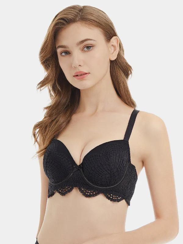 Bra with a contoured cup for a natural - looking shape Push Up Beauty Back Underwire Balconette Lace Bra Black Bra with a contoured cup for a natural - looking shape Push Up Beauty Back Underwire Balconette Lace Bra Black
