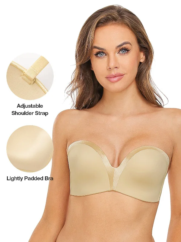 Front - closure bras for easy on and off​ Strapless Wirefree Multiway Push Up Bra Nude