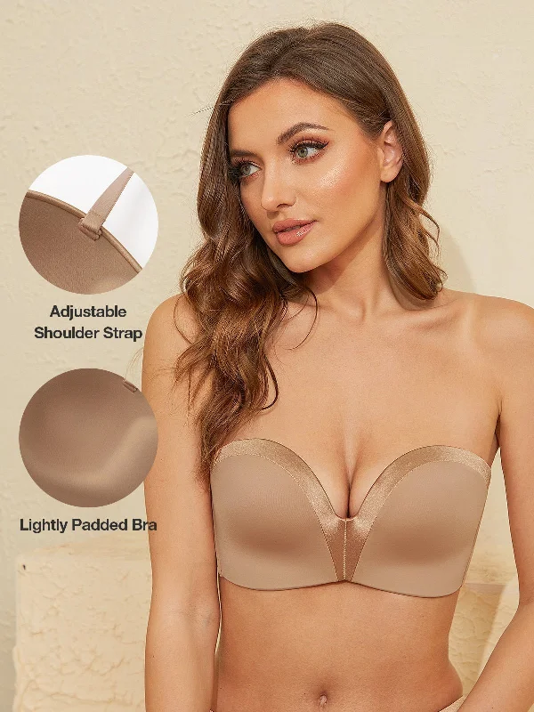 Bra with a quarter - cup design for a very revealing style Strapless Wirefree Multiway Push Up Bra Brown Bra with a quarter - cup design for a very revealing style Strapless Wirefree Multiway Push Up Bra Brown