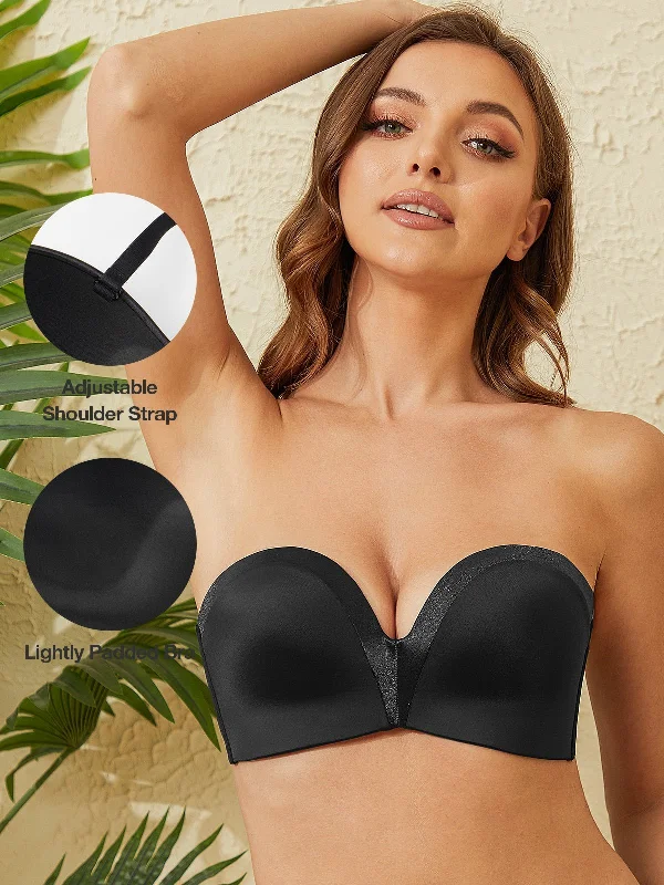 Bra with a plus - size wireless option for comfort Strapless Wirefree Multiway Push Up Bra Black Bra with a plus - size wireless option for comfort Strapless Wirefree Multiway Push Up Bra Black