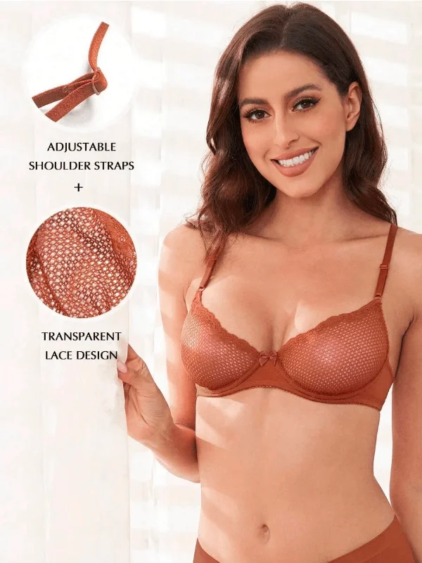 T - shirt bras with a seamless and smooth finish for wearing under T - shirts Lace Unlined See Through 1/2 Cup Mesh Demi Shelf Underwired Bra Caramel T - shirt bras with a seamless and smooth finish for wearing under T - shirts Lace Unlined See Through 1/2 Cup Mesh Demi Shelf Underwired Bra Caramel