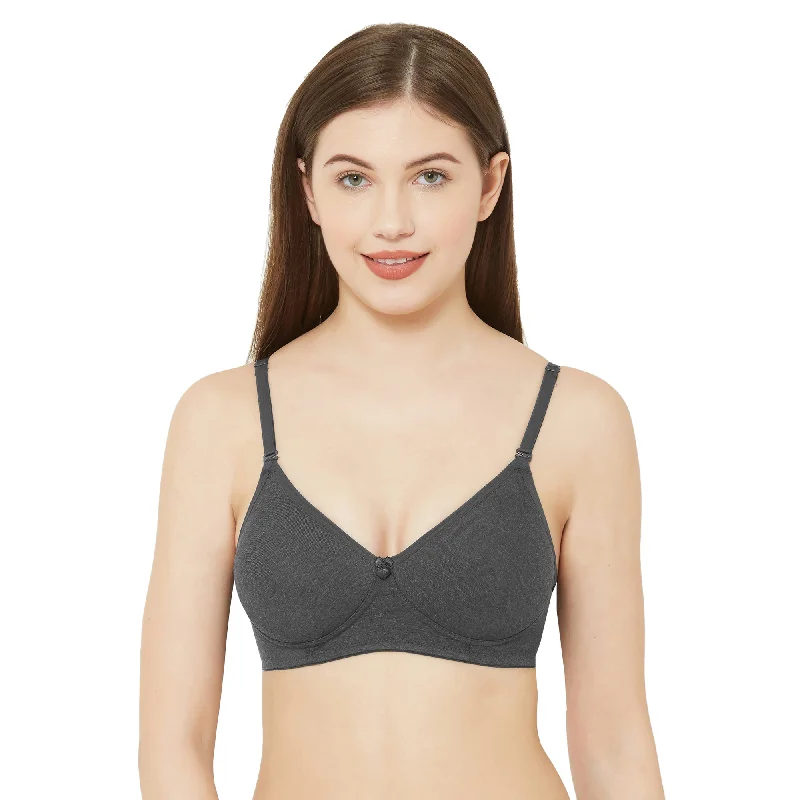 plunge push up bras for a bold look1030-Cotton Plain Bra-Melange Black