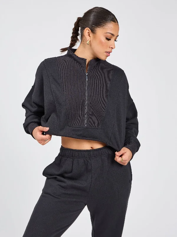 lace balconette bras for a luxurious feelThreads Quarter Zip Crop - Onyx Black
