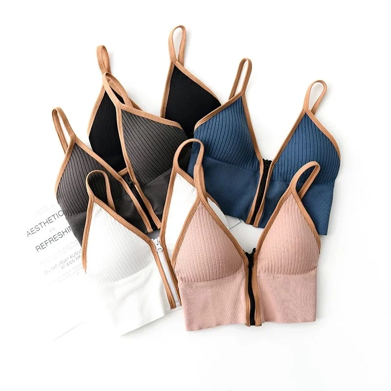 plus size bralette bras for comfortFlourish Pack of 2 Women Seamless Sport Top Front Zipper Removable Padded Bra-126